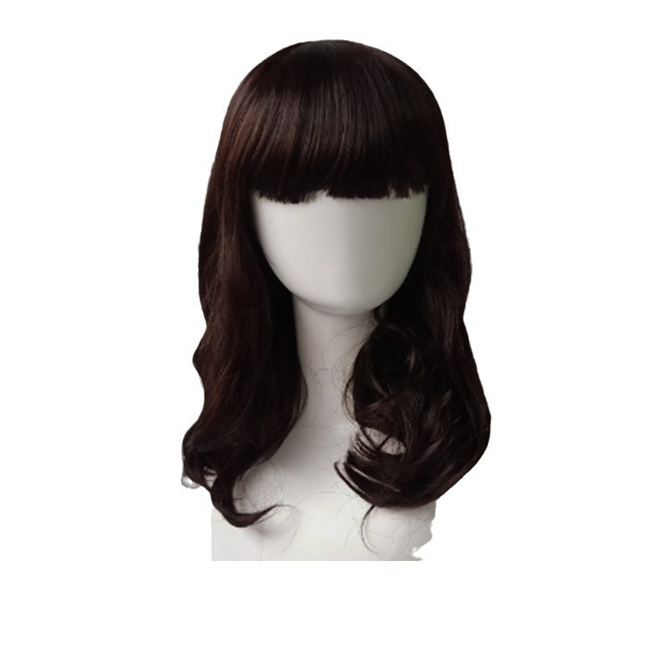 Perucă cu păr lung, bucle lejere și breton Qi, fibre rezistente la temperatură, model 728, poate fi vopsită, origine Jiangxi