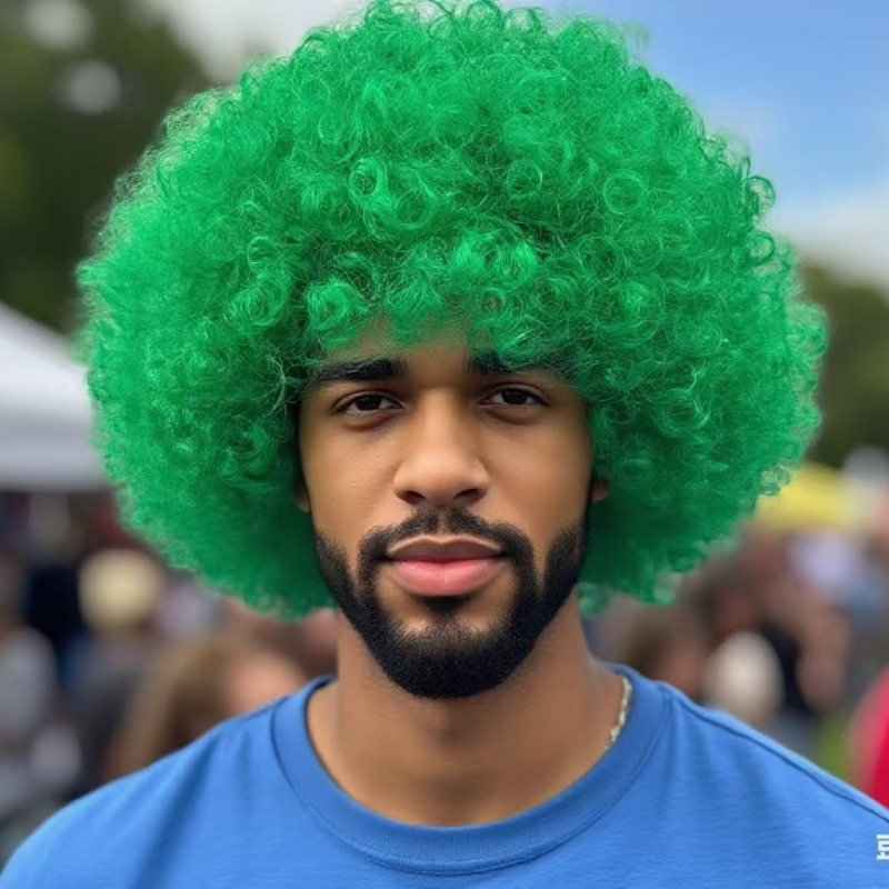 Runfeng Perucă Afro — păr scurt buclat, stil exotic, material păr K Silk/P Silk, breton drept, model Afro, KH-1551