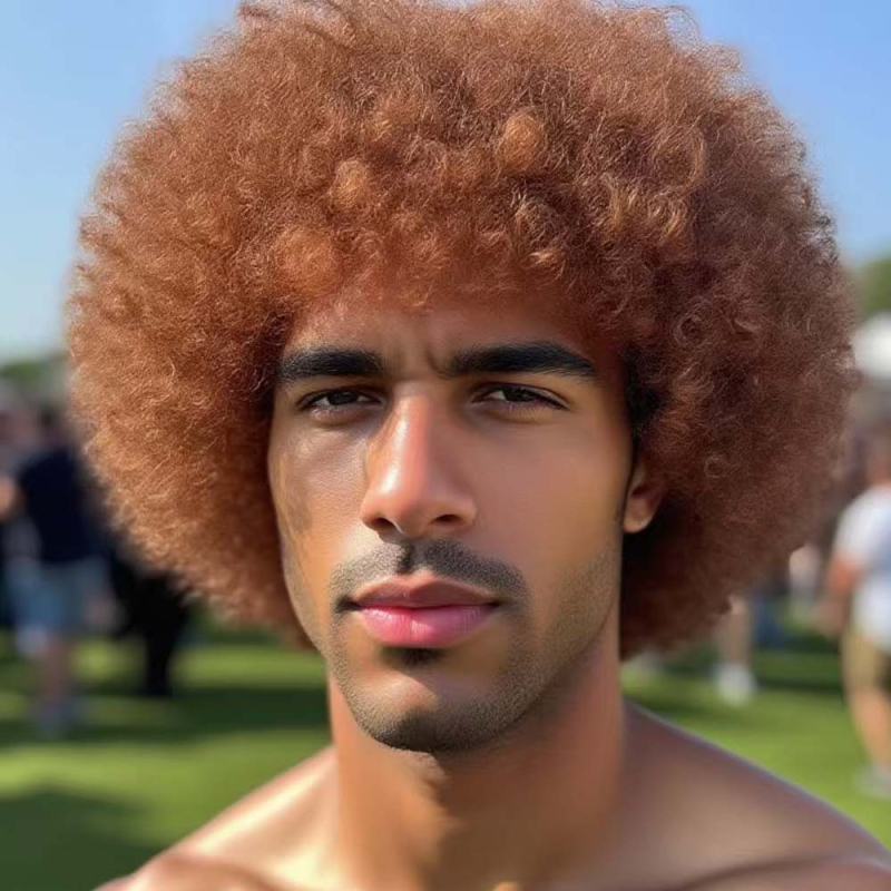 Runfeng Perucă Afro — păr scurt buclat, stil exotic, material păr K Silk/P Silk, breton drept, model Afro, KH-1551