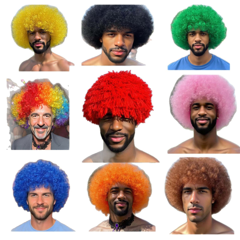 Runfeng Perucă Afro — păr scurt buclat, stil exotic, material păr K Silk/P Silk, breton drept, model Afro, KH-1551