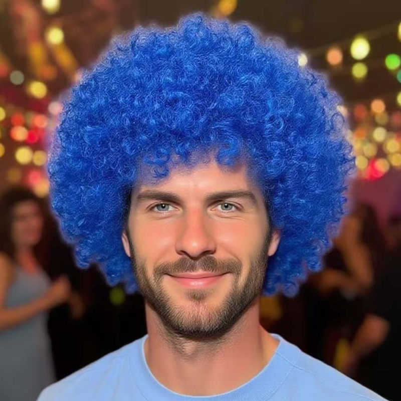 Runfeng Perucă Afro — păr scurt buclat, stil exotic, material păr K Silk/P Silk, breton drept, model Afro, KH-1551