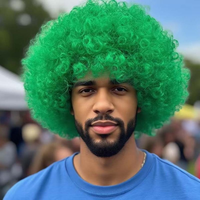 Runfeng Perucă Afro — păr scurt buclat, stil exotic, material păr K Silk/P Silk, breton drept, model Afro, KH-1551