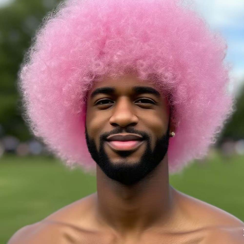 Runfeng Perucă Afro — păr scurt buclat, stil exotic, material păr K Silk/P Silk, breton drept, model Afro, KH-1551