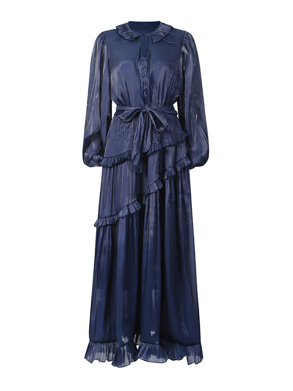 Rochie cu stil neregulat, decolteu în V, mâneci lungi, talie înaltă, poliester flexibil (toamna 2025)