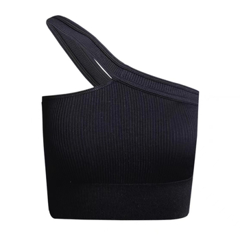 Sutien sport cu un umăr, textură nervurată și bretele asimetrice – respirabil, uscare rapidă, cupe turnate subțiri