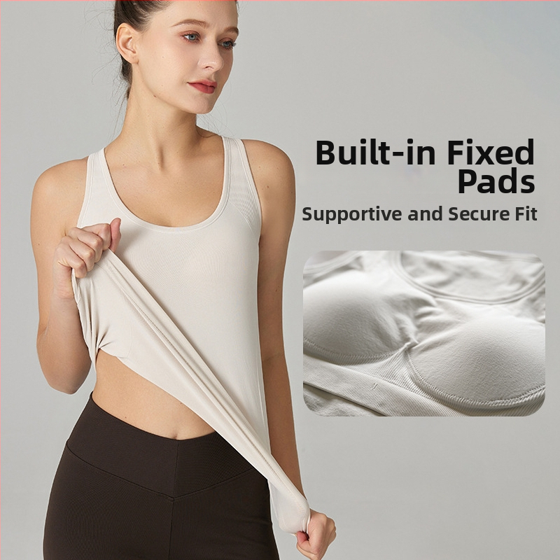 Τοπ γιόγκα χωρίς ραφές με επένδυση στήθους, αμάνικο, υψηλή ελαστικότητα, 70% Spandex