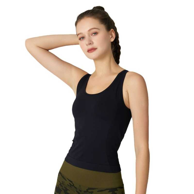 Τοπ γιόγκα χωρίς ραφές με επένδυση στήθους, αμάνικο, υψηλή ελαστικότητα, 70% Spandex