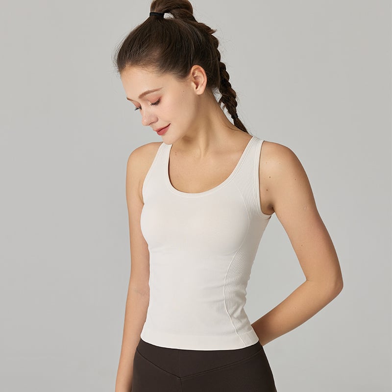 Τοπ γιόγκα χωρίς ραφές με επένδυση στήθους, αμάνικο, υψηλή ελαστικότητα, 70% Spandex