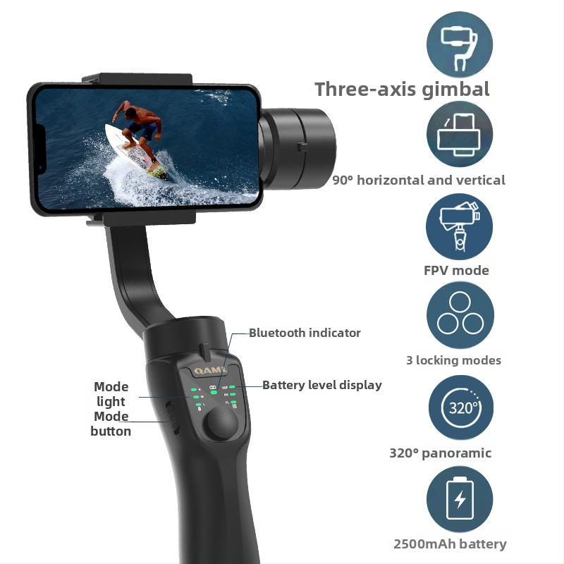 F8 трие-осов ръчен стабилизатор за мобилни телефони, ABS корпус, Bluetooth поддръжка, без дистанционно, персонализация