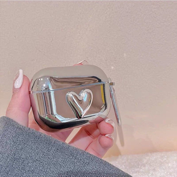 Husă de protecție AirPods, TPU material, finisaj electroplating, portabilă și universală, compatibilă cu AirPods 1/2, AirPods Pro și AirPods 3, design inimă 3D