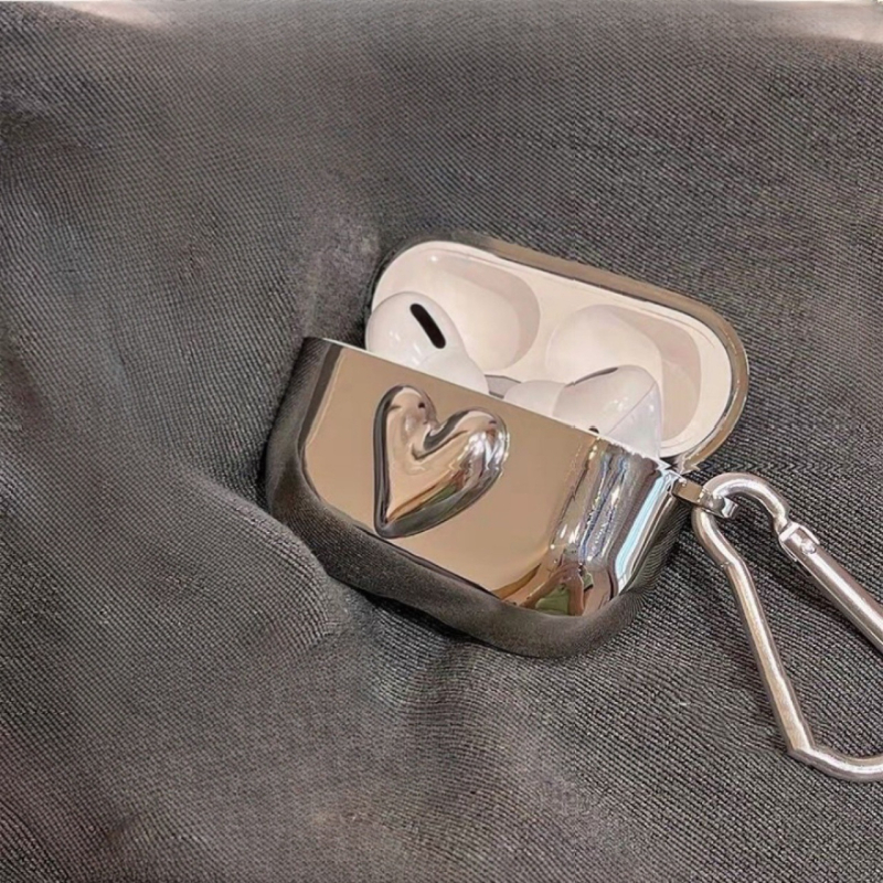 Husă de protecție AirPods, TPU material, finisaj electroplating, portabilă și universală, compatibilă cu AirPods 1/2, AirPods Pro și AirPods 3, design inimă 3D