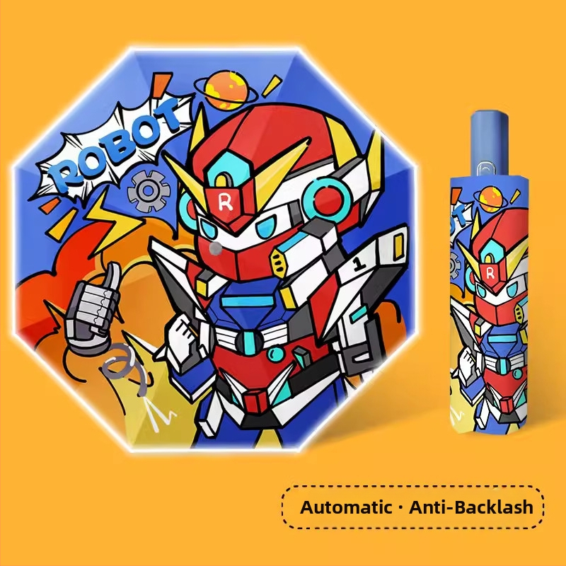 Dječji kišobran s karikaturnim dizajnom, automatsko otvaranje i zatvaranje, poliester tkanina