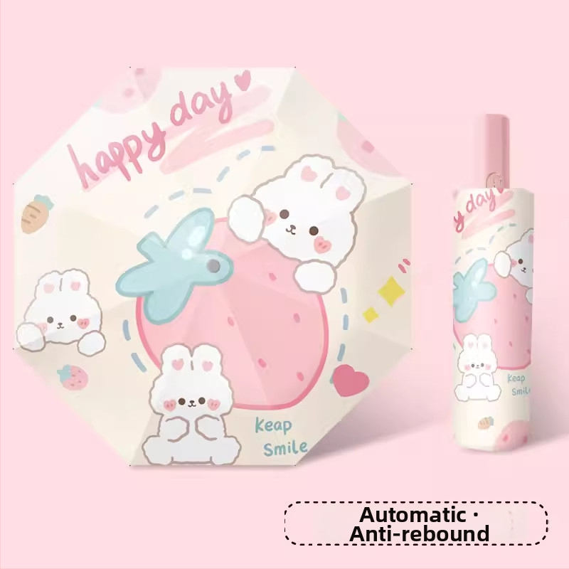 Dječji kišobran s karikaturnim dizajnom, automatsko otvaranje i zatvaranje, poliester tkanina