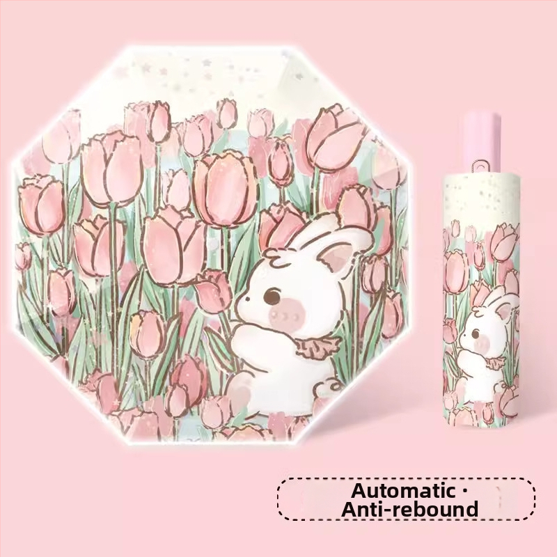 Dječji kišobran s karikaturnim dizajnom, automatsko otvaranje i zatvaranje, poliester tkanina