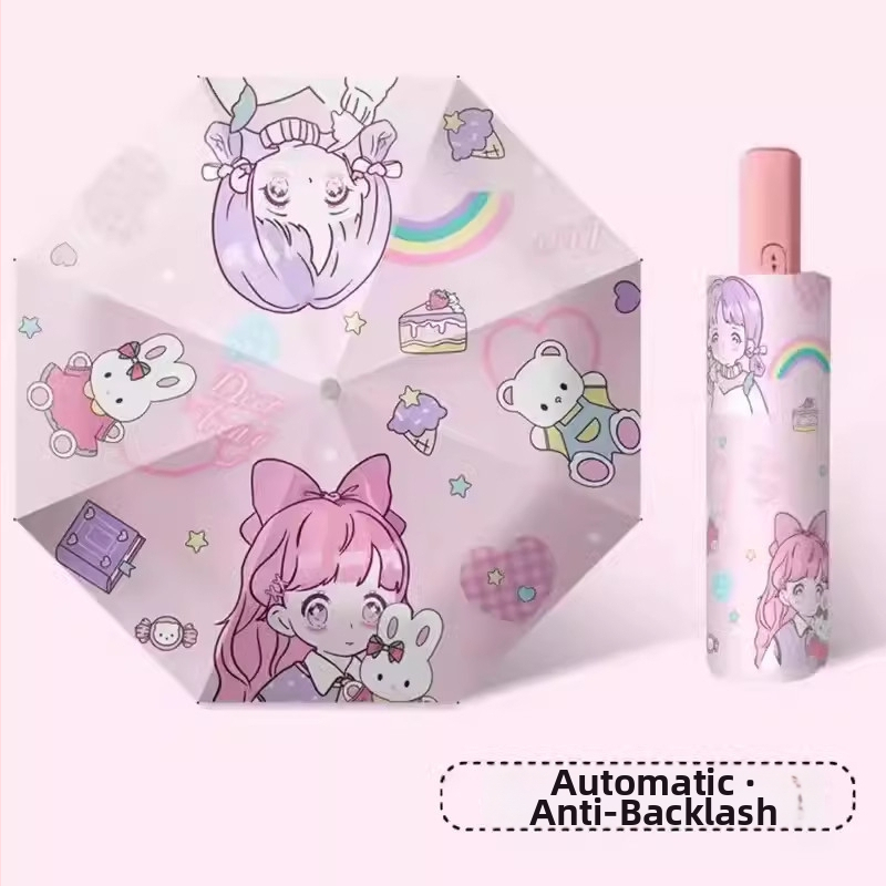 Dječji kišobran s karikaturnim dizajnom, automatsko otvaranje i zatvaranje, poliester tkanina