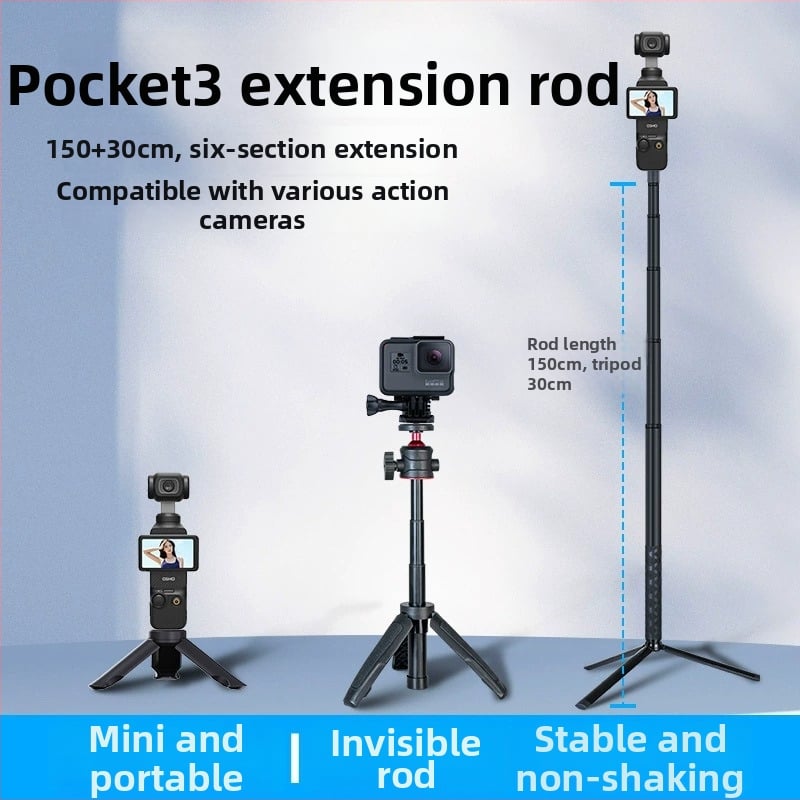 Selfie stick extins pentru DJI Pocket 3, 5 secțiuni, aliaj de aluminiu și ABS, compatibil universal, greutate maximă sub 2 kg