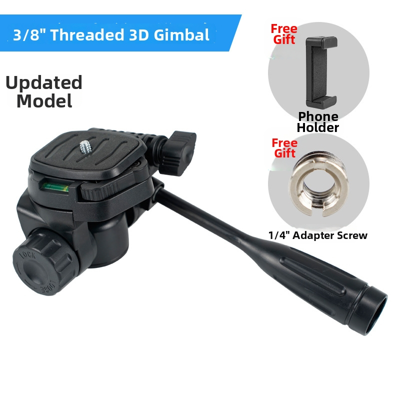 Trojrozmerná gimbal hlava pre fotografovanie a videá s platňou pre rýchle uvoľnenie, pre telefón a fotoaparát, univerzálny statív, uchytenie: 3/8, 1/4, 5/8 palca; 360° otáčanie, horizontálne 180°, vertikálne 90°, hmotnosť 270 g