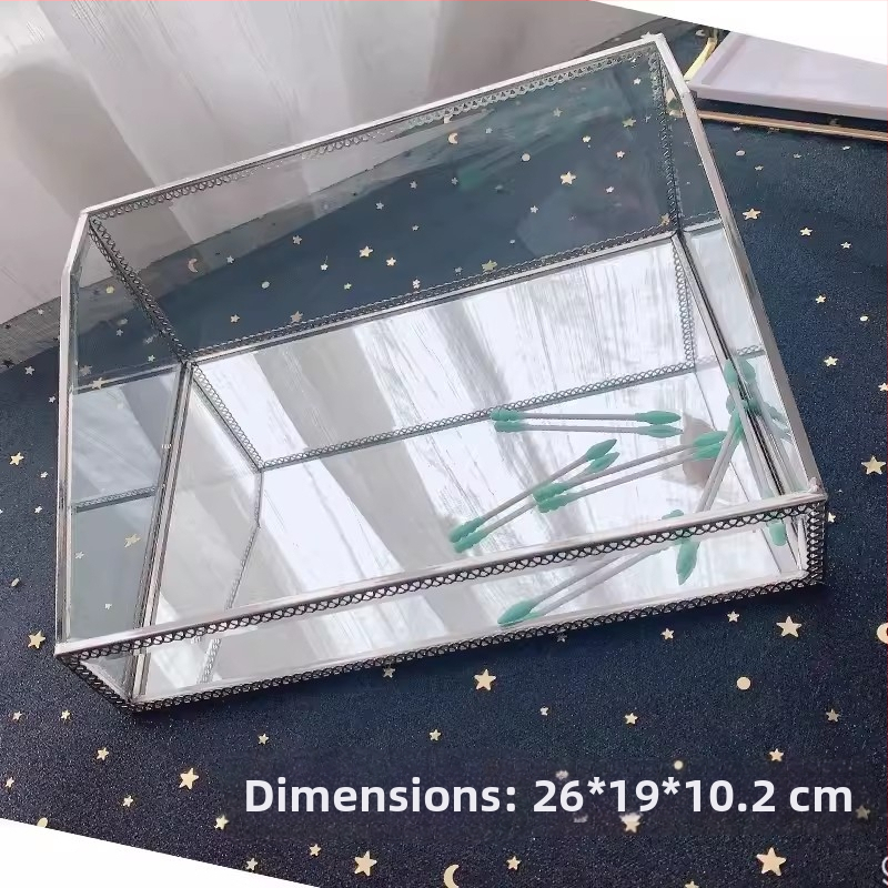 Cutie de depozitare pentru ruj cu capac – Organizator cosmetic din sticlă pentru birou, trei etaje, protecție împotriva prafului, display cu sertare pentru pudră și fard de ochi