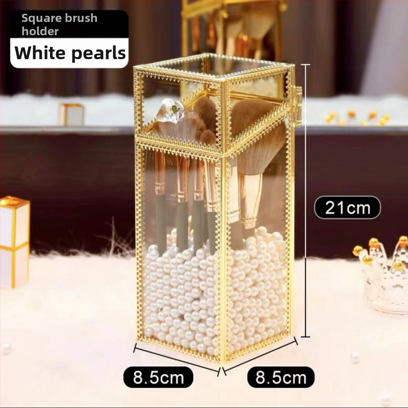 Cutie de depozitare pentru ruj cu capac – Organizator cosmetic din sticlă pentru birou, trei etaje, protecție împotriva prafului, display cu sertare pentru pudră și fard de ochi