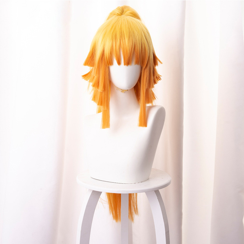 Demon Slayer Zenitsu cosplay paróka hosszú hajjal, sárga gradiens farkával és magas hőálló szálból készült