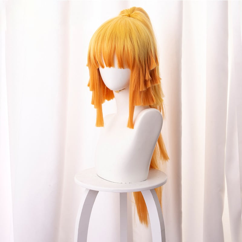 Demon Slayer Zenitsu cosplay paróka hosszú hajjal, sárga gradiens farkával és magas hőálló szálból készült