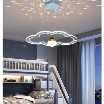 LED függőlámpa csillagos ég projekcióval, felhős dizájn, akril árnyékoló, vas test, 220V, hálószobára