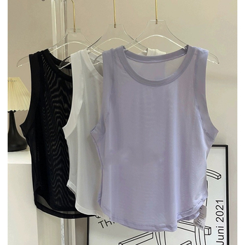 Γυναικείο αμάνικο τοπ γιόγκα – διαπερατό, γρήγορο στέγνωμα, με πάνελ από δίχτυ, άνετη γραμμή, πολυεστέρας