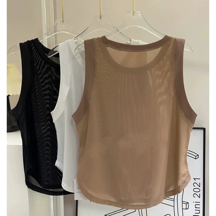 Γυναικείο αμάνικο τοπ γιόγκα – διαπερατό, γρήγορο στέγνωμα, με πάνελ από δίχτυ, άνετη γραμμή, πολυεστέρας