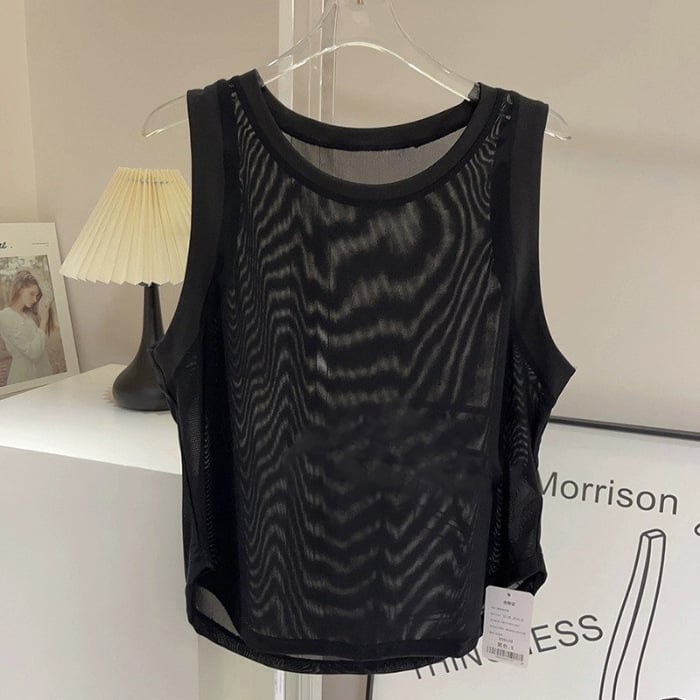 Γυναικείο αμάνικο τοπ γιόγκα – διαπερατό, γρήγορο στέγνωμα, με πάνελ από δίχτυ, άνετη γραμμή, πολυεστέρας