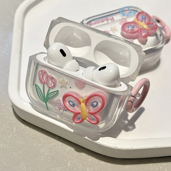 Futrola za AirPods Pro 2 s 3D dizajnom leptira i tulipanskog cvijeta, kompatibilna s 1.–3. generacijom