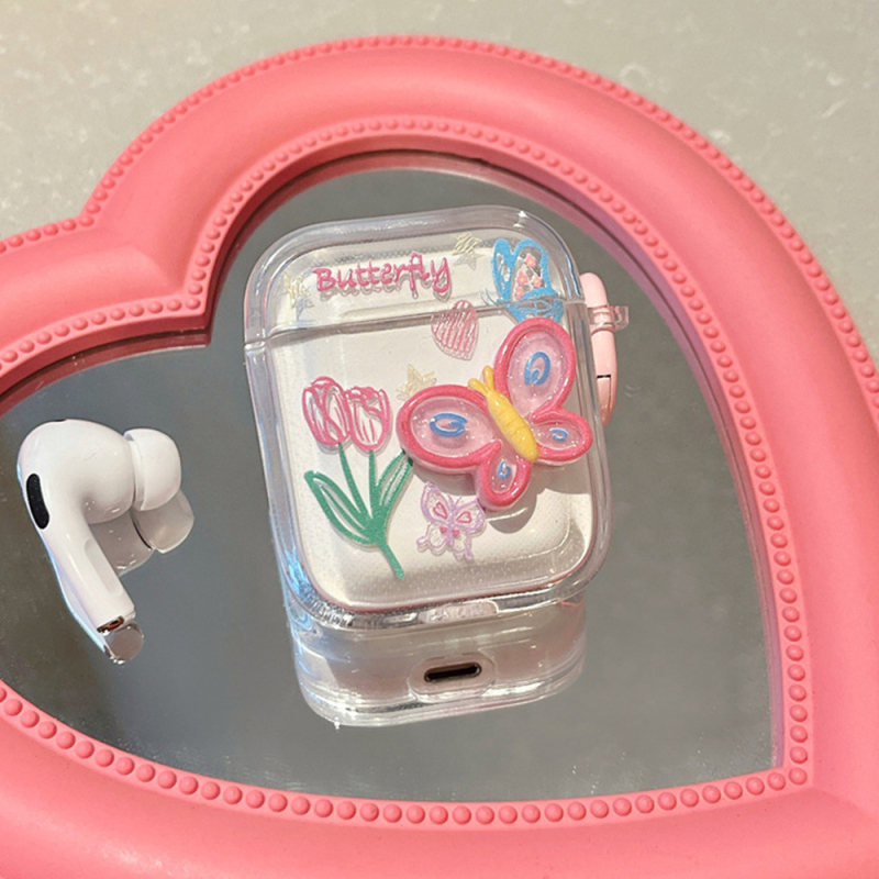 Futrola za AirPods Pro 2 s 3D dizajnom leptira i tulipanskog cvijeta, kompatibilna s 1.–3. generacijom