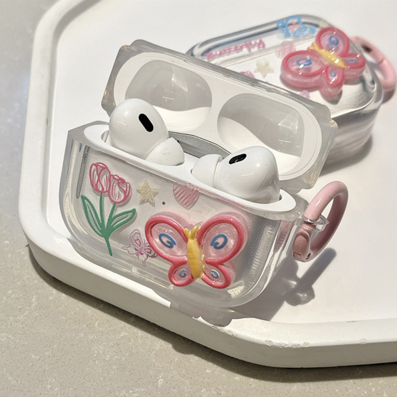 Futrola za AirPods Pro 2 s 3D dizajnom leptira i tulipanskog cvijeta, kompatibilna s 1.–3. generacijom