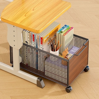 Căruț mobil de depozitare sub birou cu roți, cadru din fier, 1 etaj, organizator multifuncțional pentru studiu și living