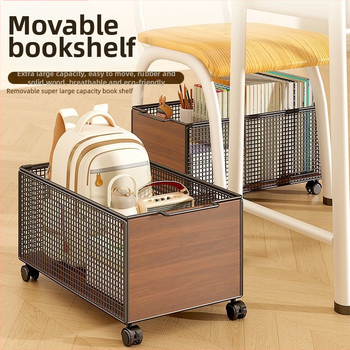 Căruț mobil de depozitare sub birou cu roți, cadru din fier, 1 etaj, organizator multifuncțional pentru studiu și living
