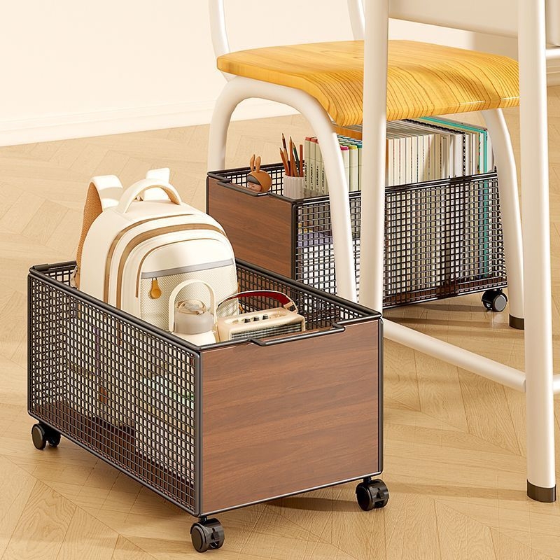Căruț mobil de depozitare sub birou cu roți, cadru din fier, 1 etaj, organizator multifuncțional pentru studiu și living