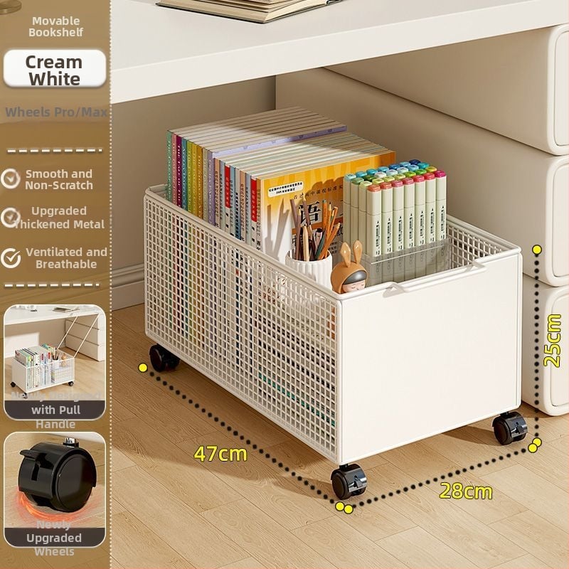 Căruț mobil de depozitare sub birou cu roți, cadru din fier, 1 etaj, organizator multifuncțional pentru studiu și living