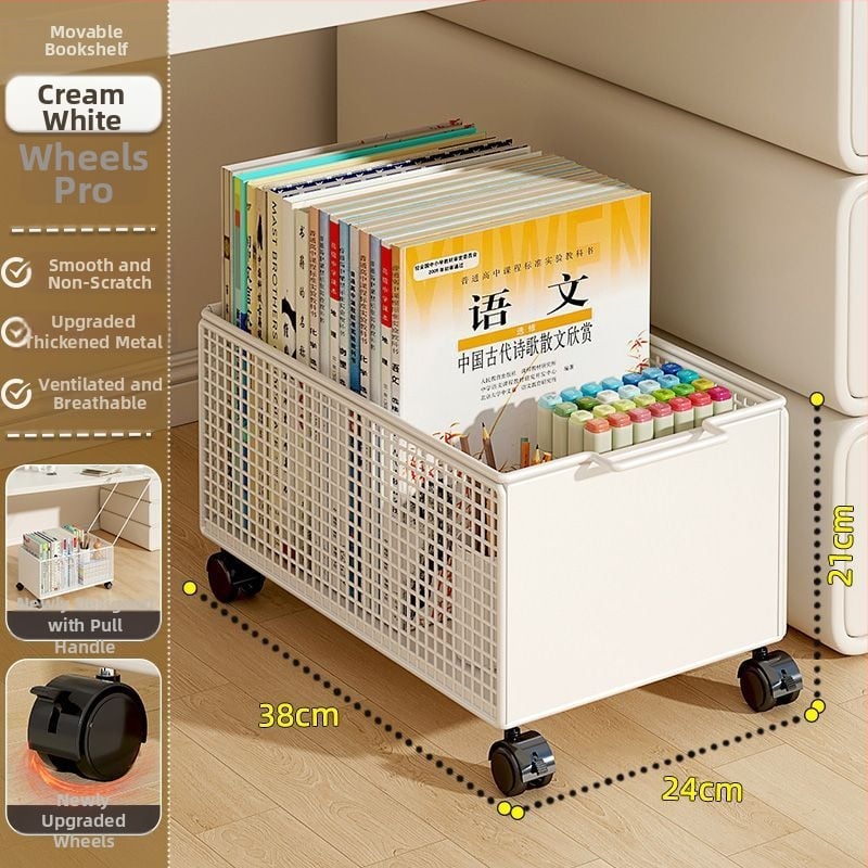 Căruț mobil de depozitare sub birou cu roți, cadru din fier, 1 etaj, organizator multifuncțional pentru studiu și living