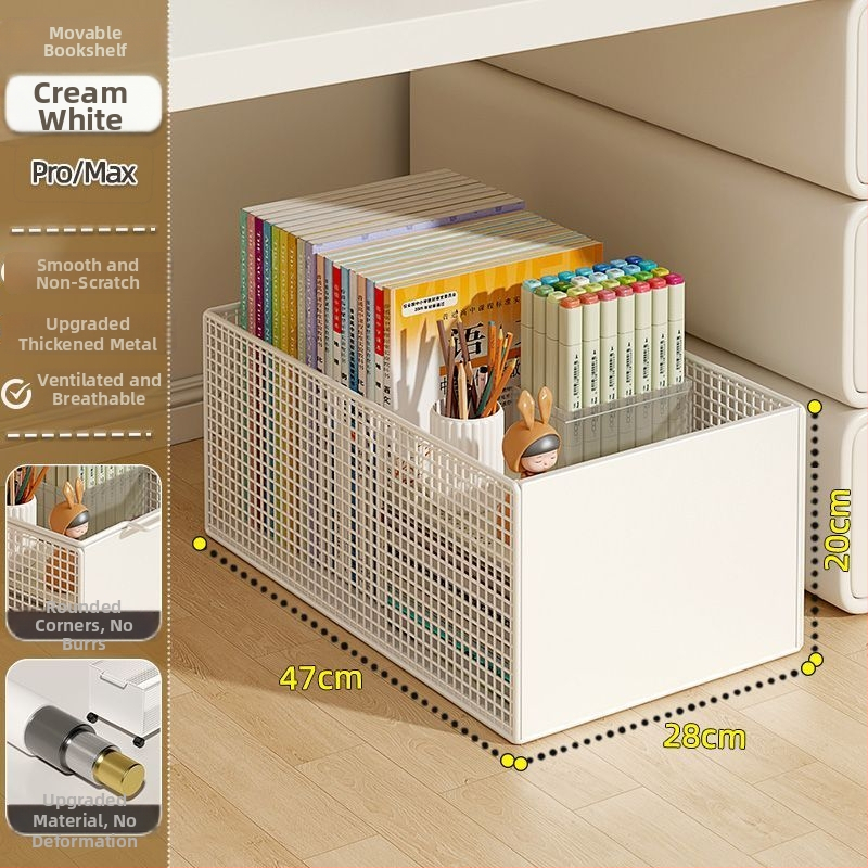 Căruț mobil de depozitare sub birou cu roți, cadru din fier, 1 etaj, organizator multifuncțional pentru studiu și living