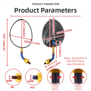 Zadné zrkadlo pre motocykle a elektrické skútre – otáčavé oválne zrkadlo z karbónových vlákien s reflektorom, telo zo skla + ABS