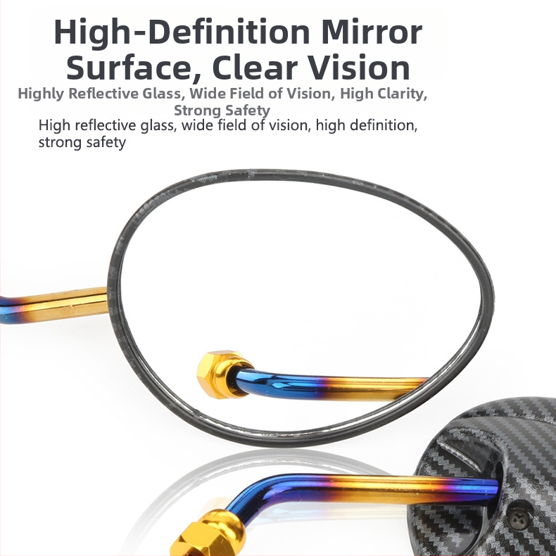 Zadné zrkadlo pre motocykle a elektrické skútre – otáčavé oválne zrkadlo z karbónových vlákien s reflektorom, telo zo skla + ABS