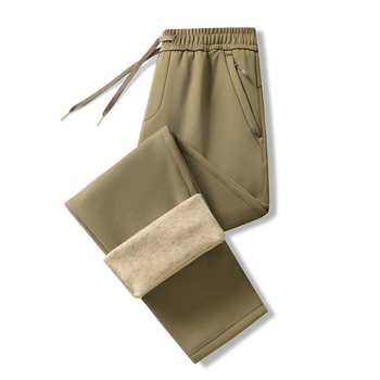 Muške casual hlače ravnog kroja — 100% poliester, debeli zimski materijal, srednje visoki pojas, s remenom i vezicama za zatvaranje (100% poliester, ravni kroj, debeli zimski materijal, srednji visoki pojas, remen)