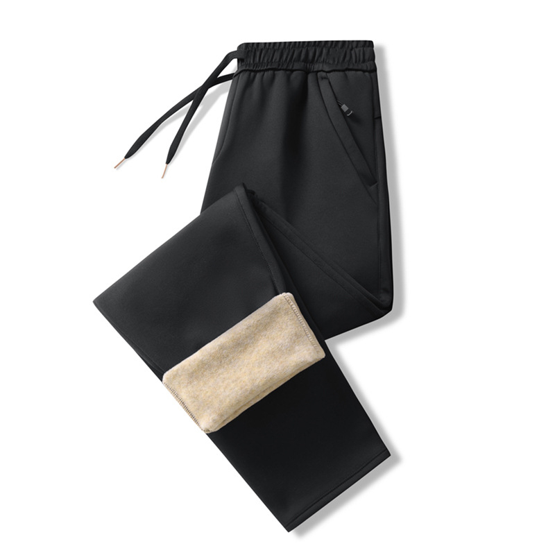 Muške casual hlače ravnog kroja — 100% poliester, debeli zimski materijal, srednje visoki pojas, s remenom i vezicama za zatvaranje (100% poliester, ravni kroj, debeli zimski materijal, srednji visoki pojas, remen)