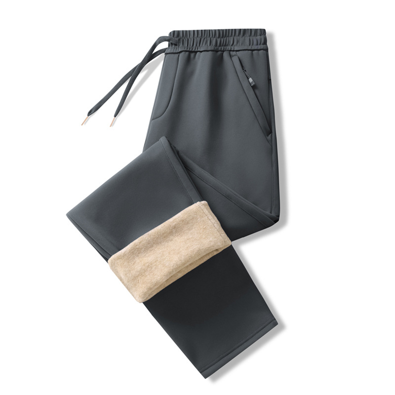 Muške casual hlače ravnog kroja — 100% poliester, debeli zimski materijal, srednje visoki pojas, s remenom i vezicama za zatvaranje (100% poliester, ravni kroj, debeli zimski materijal, srednji visoki pojas, remen)