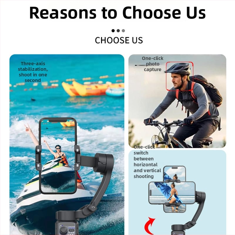 Stabilizator za mobitel s 270° horizontalnom/vertikalnom rotacijom, ABS+plastika, 374 g, za live video i fotografiju, kompatibilan s različitim telefonima