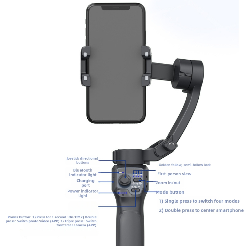 Stabilizator za mobitel s 270° horizontalnom/vertikalnom rotacijom, ABS+plastika, 374 g, za live video i fotografiju, kompatibilan s različitim telefonima