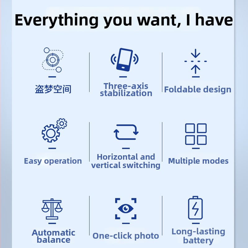 Stabilizator za mobitel s 270° horizontalnom/vertikalnom rotacijom, ABS+plastika, 374 g, za live video i fotografiju, kompatibilan s različitim telefonima