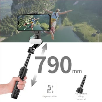 A6 jednosmerný gimbal stabilizátor pre telefón s Bluetooth, výsuvný selfie palica, proti traseniu, LED osvetlenie