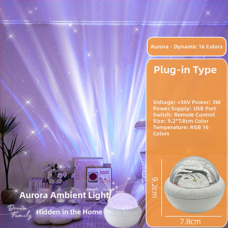 Projekt polarne svjetlosti sa zvjezdanim nebom, rotirajuća stolna noćna lampa, USB napajanje, 5V, daljinski upravljač