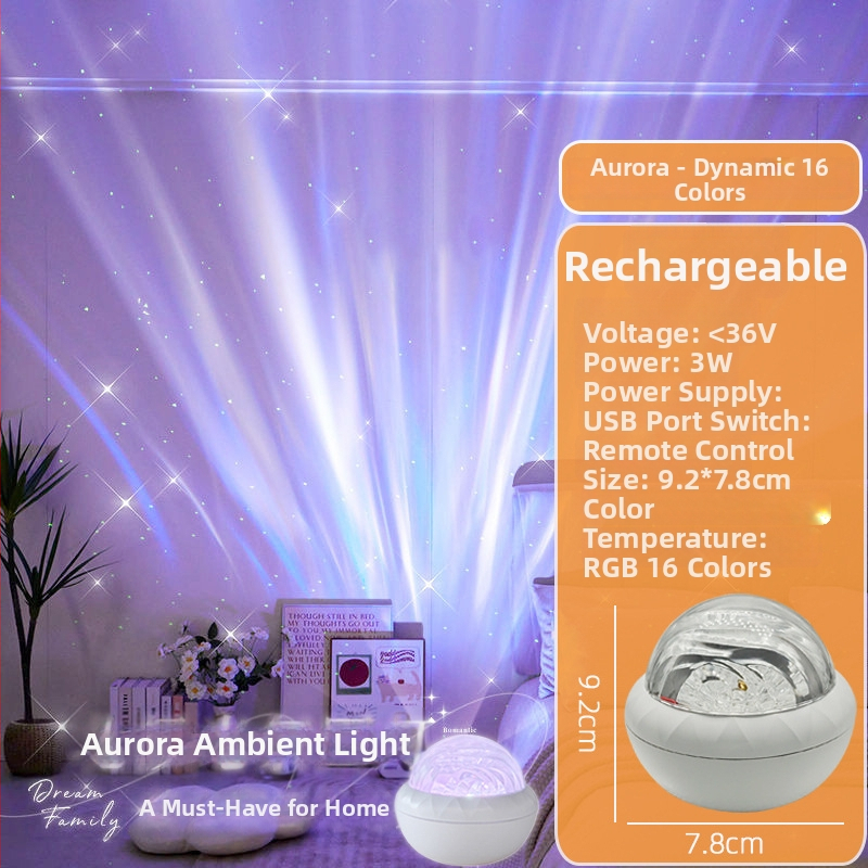 Projekt polarne svjetlosti sa zvjezdanim nebom, rotirajuća stolna noćna lampa, USB napajanje, 5V, daljinski upravljač