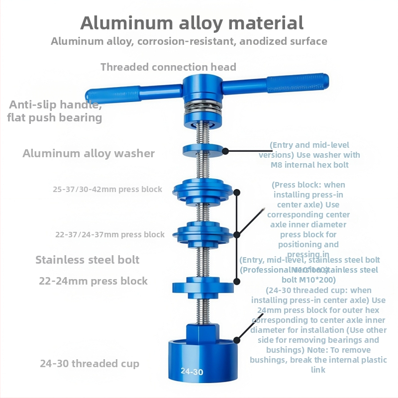 AXI Set alata za Press-Fit bottom bracket – statička instalacija i demontaža, aluminijska legura, alat sa središnjom osovinom